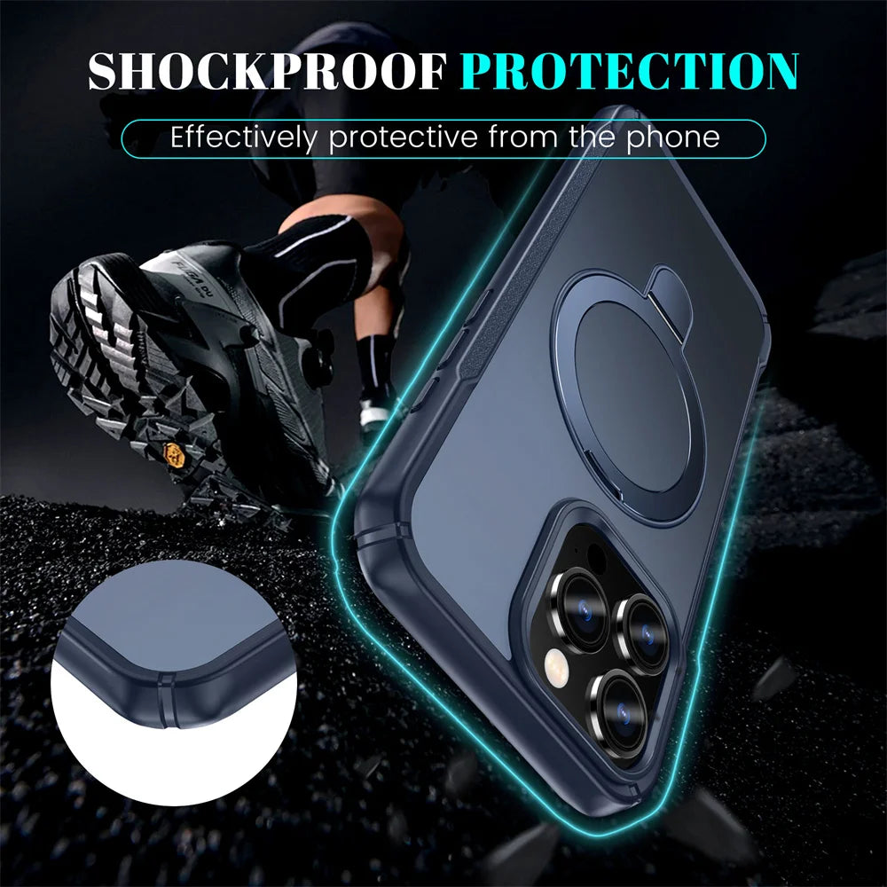 For Magsafe Wireless Charge Fold Magnetic Stand Phone Case For iPhone 15 16 17 Pro Max 16E 14 13 12 11 Anti-slip Bumper Cover