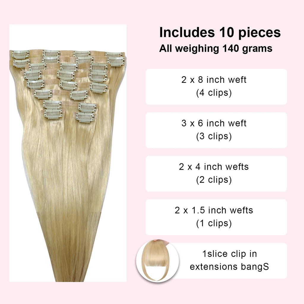 16 18 Inch Clip In Hair Extensions Real Human Hair Colored 613 Honey Blonde Clip Ins With Bangs Double Weft Invisible Hair Extension On Sale