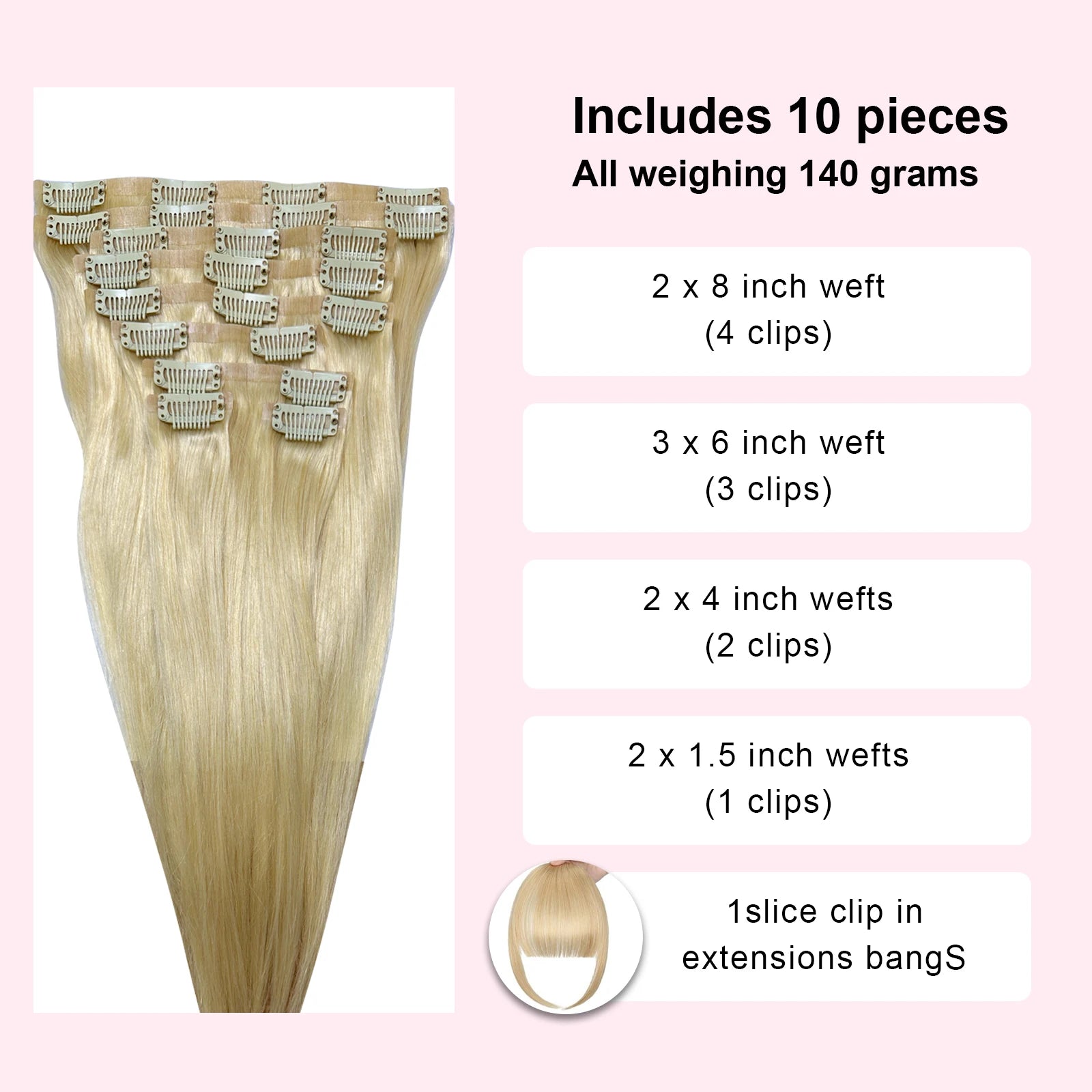16 18 Inch Clip In Hair Extensions Real Human Hair Colored 613 Honey Blonde Clip Ins With Bangs Double Weft Invisible Hair Extension On Sale