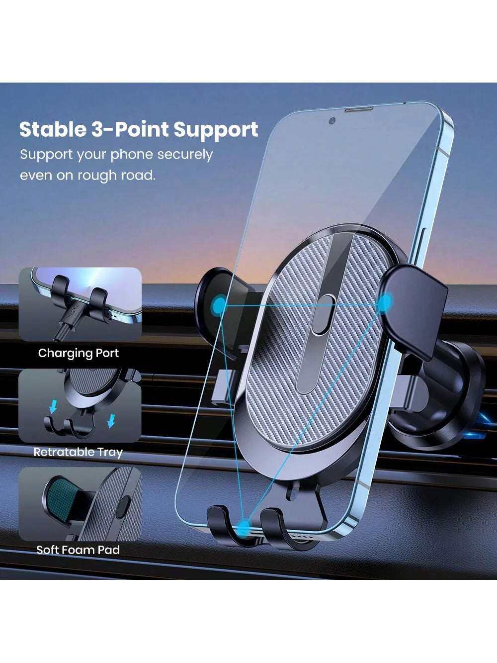 Car Phone Holder Mount, [Upgrade Auto Locking] Universal Phone Holder With Hook Clip For Car Air Vent Compatible With Cellphones