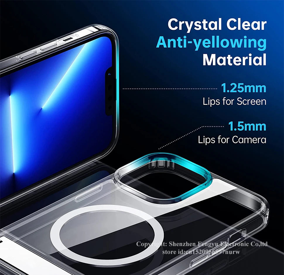Stand Clear Magnetic Phone Case for iPhone 17 Pro Max Air 13 12 Mini 16 15 14 11 Cases with Kickstand Transparent Holder Cover