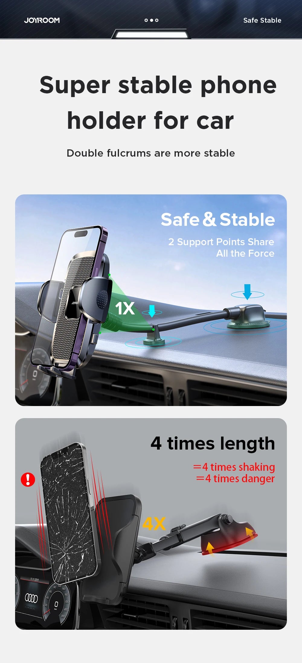 Car Phone Holder Mount 360° Widest View Universal Handsfree Auto Air Vent Flexible Long Arm Phone Mount
