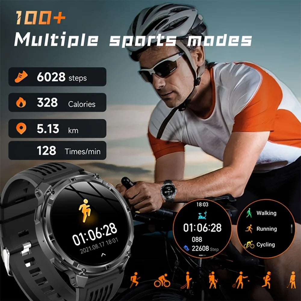 Men Smart Watch 1.7inch LED Flashlight HT33 BT Calling Outdoor Sports Compass Health Monitoring 1100mAh Large Battery Smartwatch