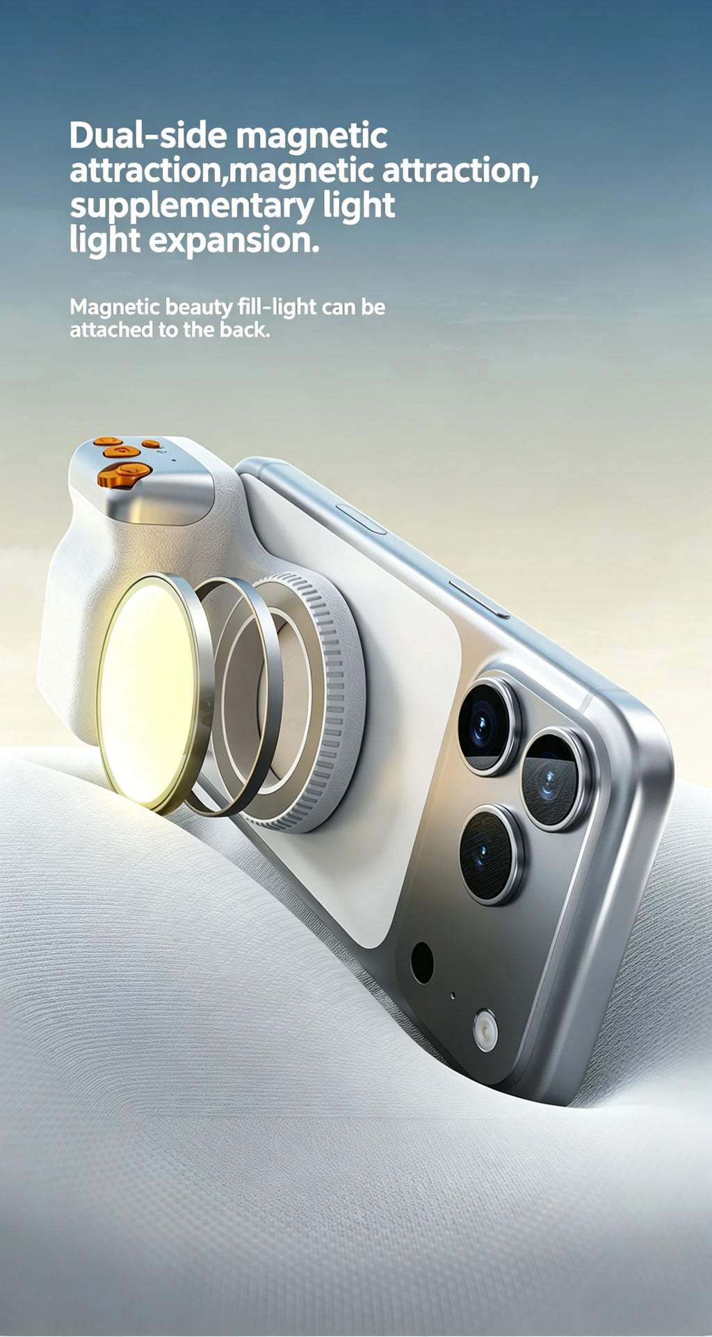 New Magnetic Camera Grip, Bluetooth Zoom Remote, Anti-Shake Handheld Stabilizer for Smartphone Photography