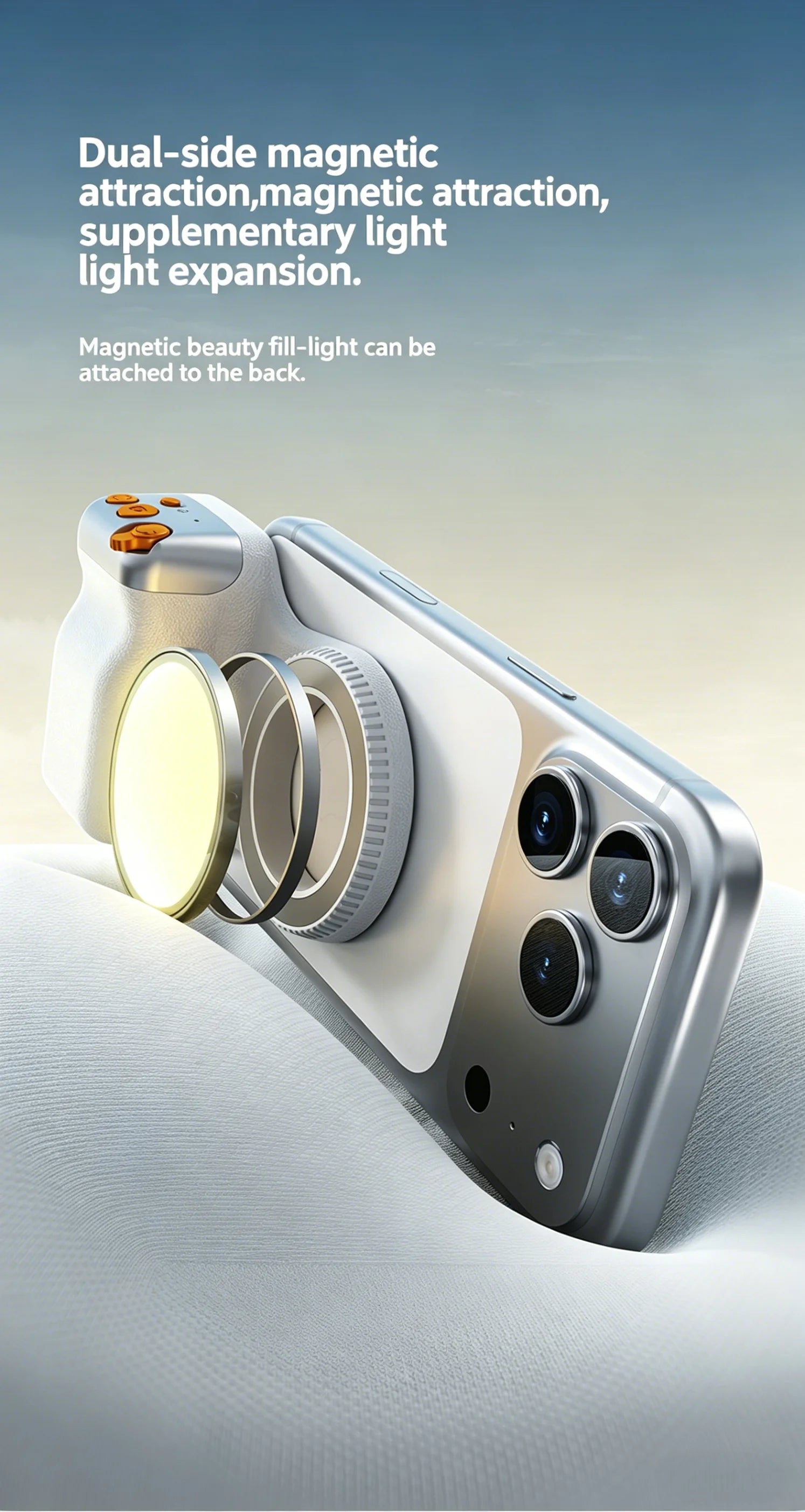 New Magnetic Camera Grip, Bluetooth Zoom Remote, Anti-Shake Handheld Stabilizer for Smartphone Photography