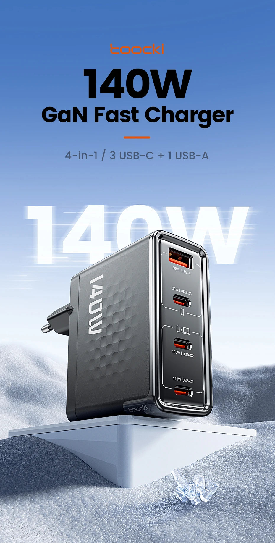 140W USB C Charger PD3.1 QC4.0 Fast Charging for MacBook iPhone 17 16 Samsung - GaN Technology Travel Friendly