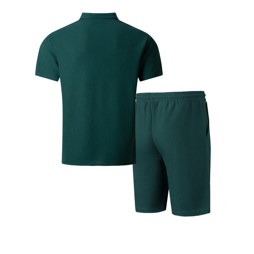 Men’s Two-Piece Casual Short Set with Button Pockets