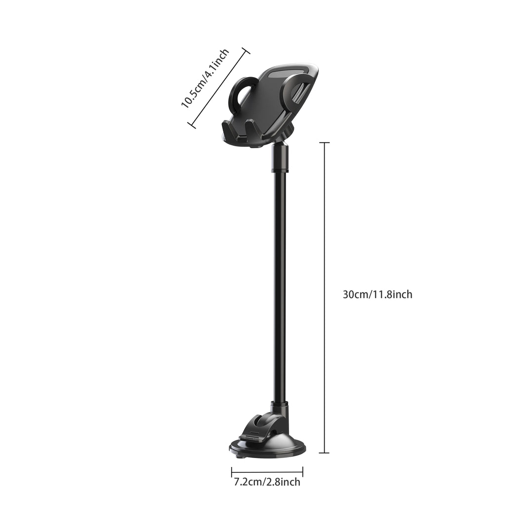 Solid Car Truck Phone Mount Holder with 11.8-Inch Gooseneck Long Arm Anti-Shake Stabilizer Compatible All Cell Phones iPhone