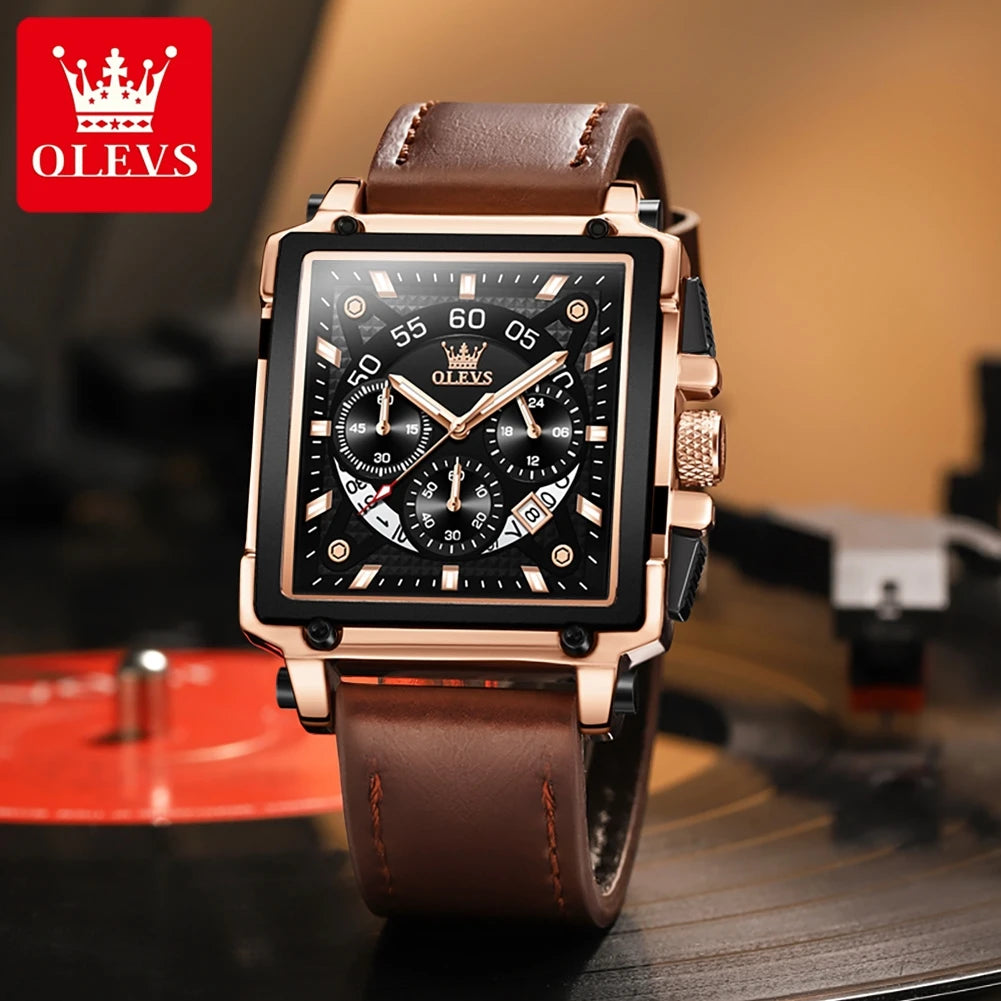 Men’s Square Dial Leather Strap Watch