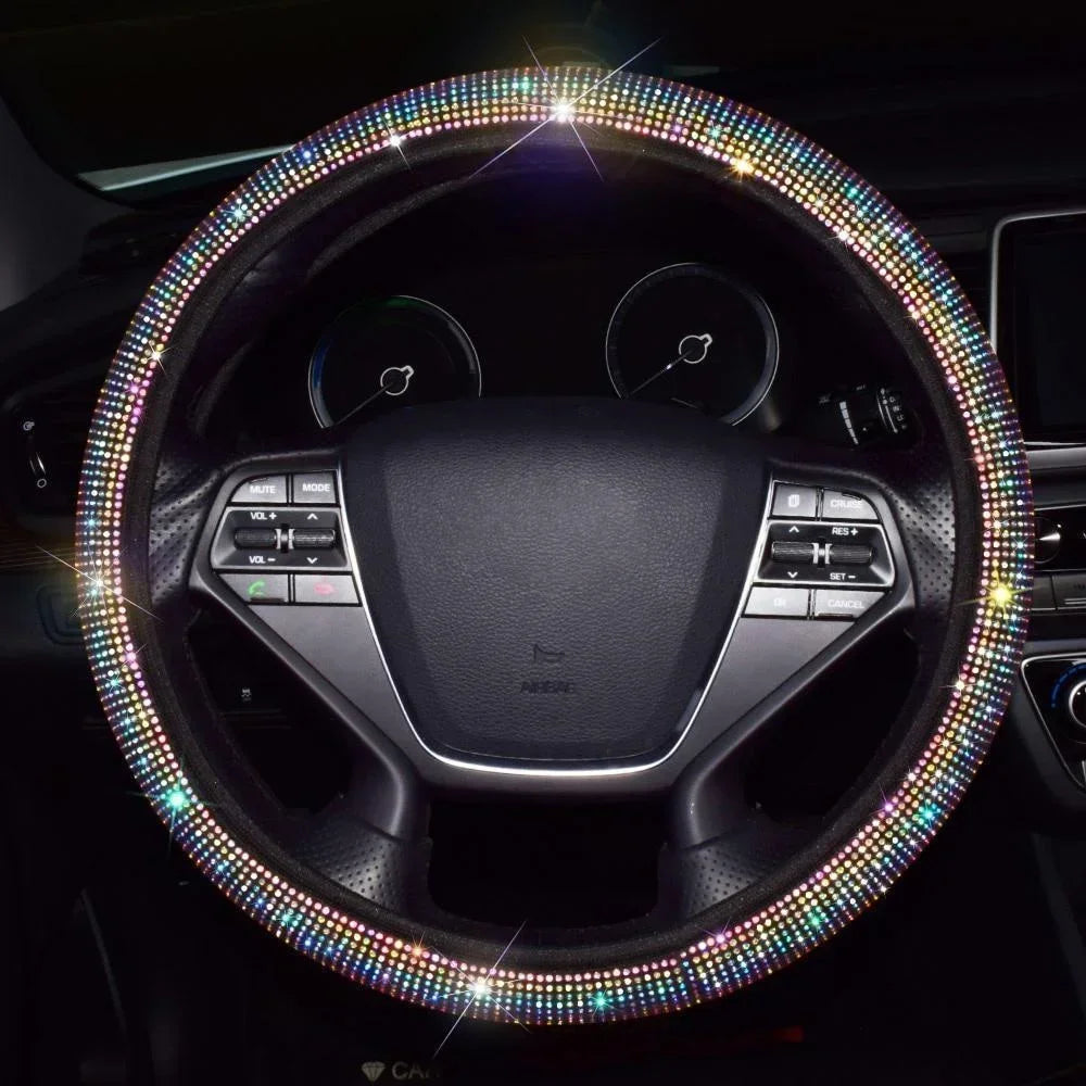 37/38cm Car Steering Wheel Cover Universal Bling Diamond Rhinestones Elasticity Interior Car Accessories for Four Seasons