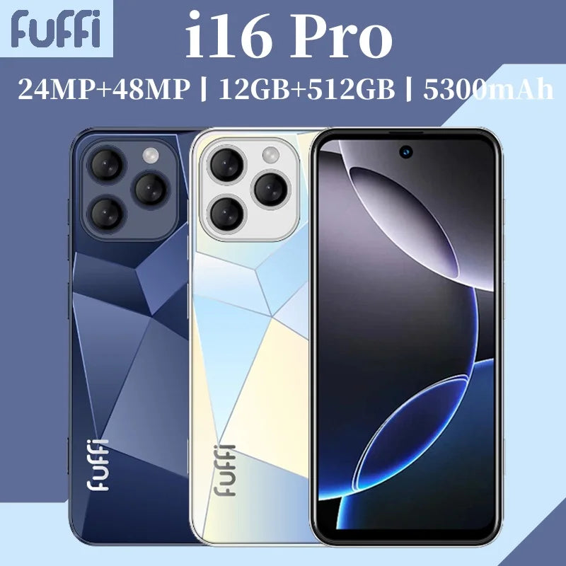 Global Vision I16 Pro Smartphone 5G Android 5300mAH 12GB RAM 512G ROM 6.56Inch 1080x2640HD 24+48MP 4G Network Mobile Phone