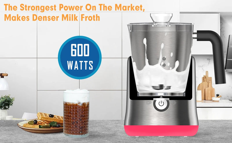 Milk Frother & Steamer – 4-in-1 Electric Hot and Cold Foam Maker for Coffee, Latte, Cappuccino, Stainless Steel with Auto Shut-Off (Silver/Black)