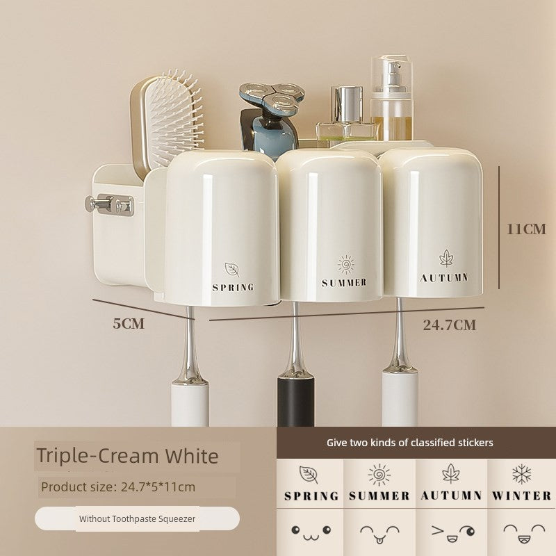 Wall-Mounted Toothbrush Holder with Toothpaste Squeezer | Bathroom Organizer Set