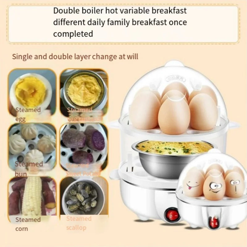 Smart White Egg Cooker Electric Multifunctional Mini Boiler Steamer Poacher for Kitchen Use - Plastic Housing 250W Power