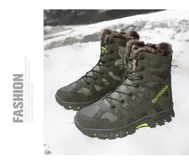 Men Warm Winter Snow Boots Tactical Combat Boots Outdoor Work Cotton Boots High Top Warm Sneakers Mens Plush Hiking Shoes