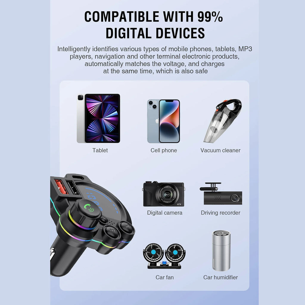 Car Charger Wireless FM Transmitter Hands-Free Calling Radio Receiver Mp3 Music Stereo Adapter Dual USB Port Charger