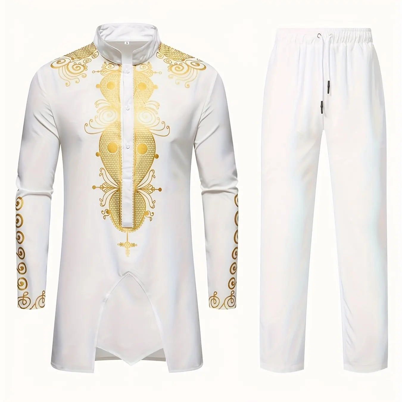 Men’s Traditional Dashiki Suit Set – 2 Piece Long Sleeve Top and Pants