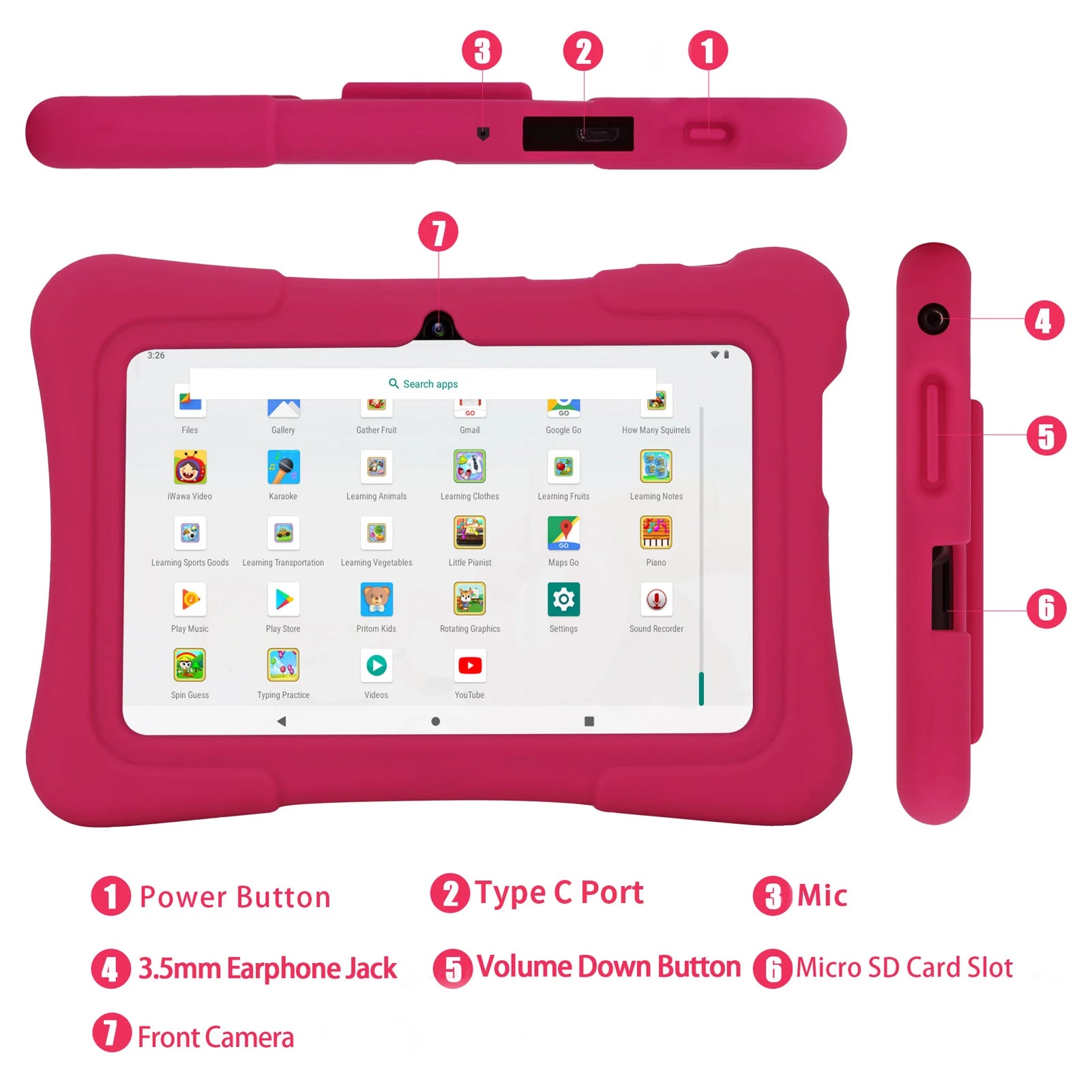 PRITOM 7 Inch Kids Tablet Quad Core Android 13 32GB WiFi Bluetooth Educational Software Installed
