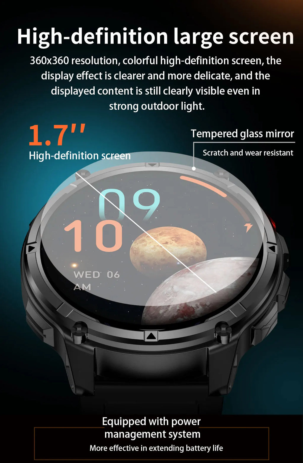 Men Smart Watch 1.7inch LED Flashlight HT33 BT Calling Outdoor Sports Compass Health Monitoring 1100mAh Large Battery Smartwatch