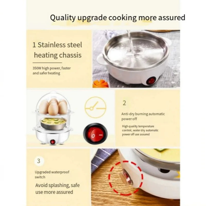 Smart White Egg Cooker Electric Multifunctional Mini Boiler Steamer Poacher for Kitchen Use - Plastic Housing 250W Power