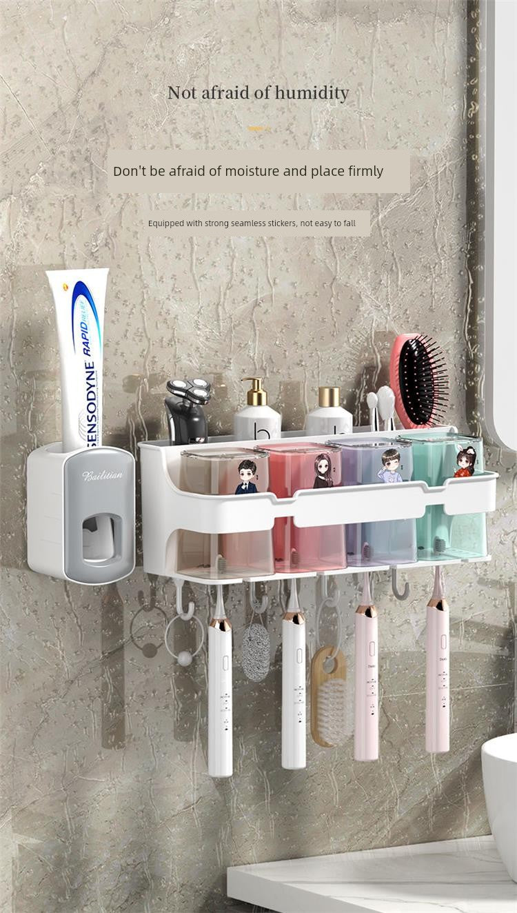 Wall-Mounted Toothbrush and Toothpaste Holder Set with Cups and Storage Rack