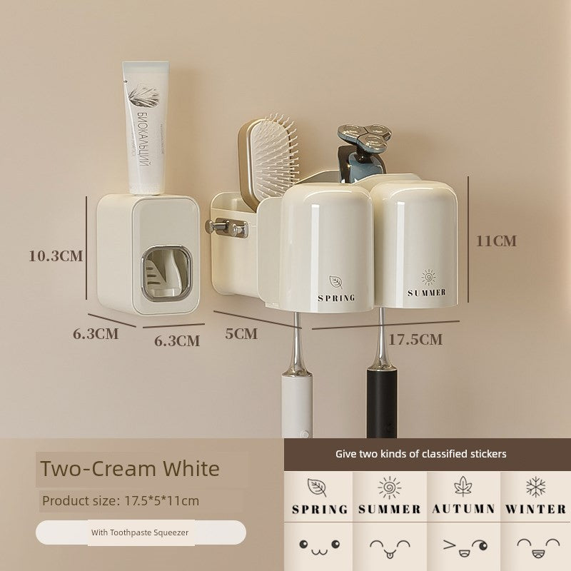 Wall-Mounted Toothbrush Holder with Toothpaste Squeezer | Bathroom Organizer Set