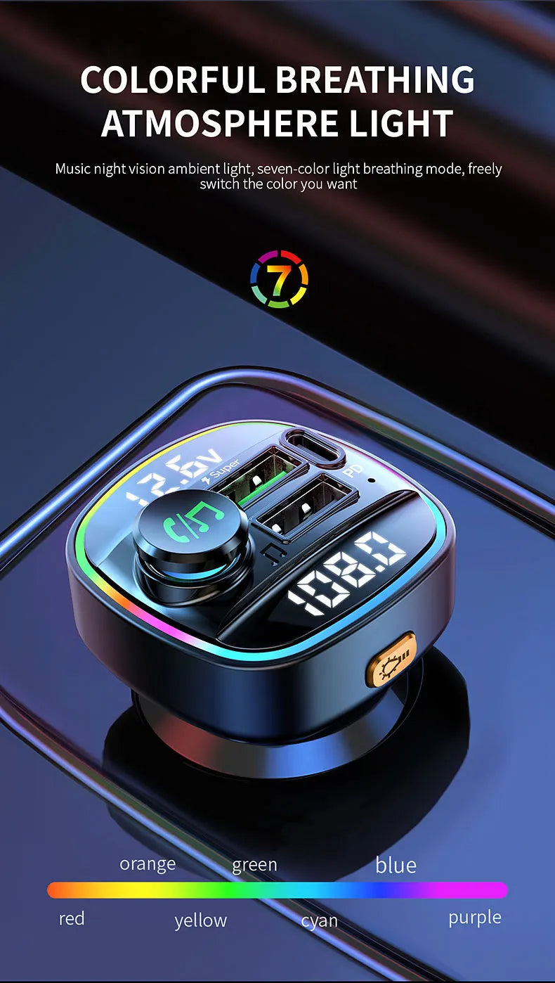 Bluetooth 5.0 FM Transmitter 22.5W USB Quick Charge Car Radio Modulator Handsfree MP3 Player with Car Adapter