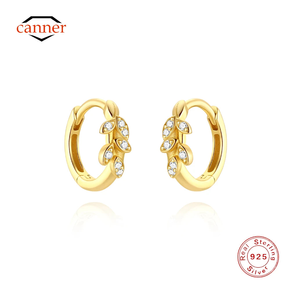 CANNER 925 Sterling Silver Wheat Ear Zircon Hoop Earrings For Women Ins Simple Earrings Jewelry Gift boucles d'oreilles femme