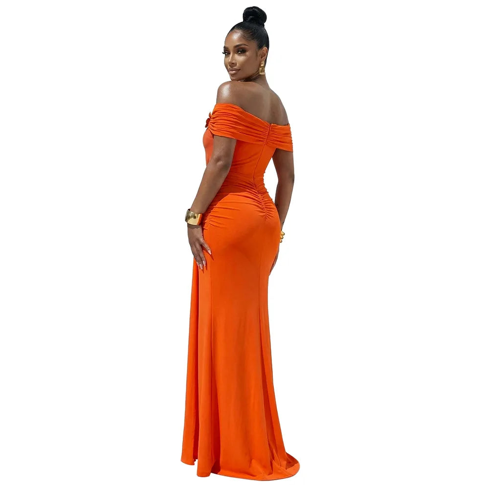 Women Slash Neck Ribbon Short Sleeve Long Maxi Dress Summer Street Evening Birthday Party Sexy Dresses