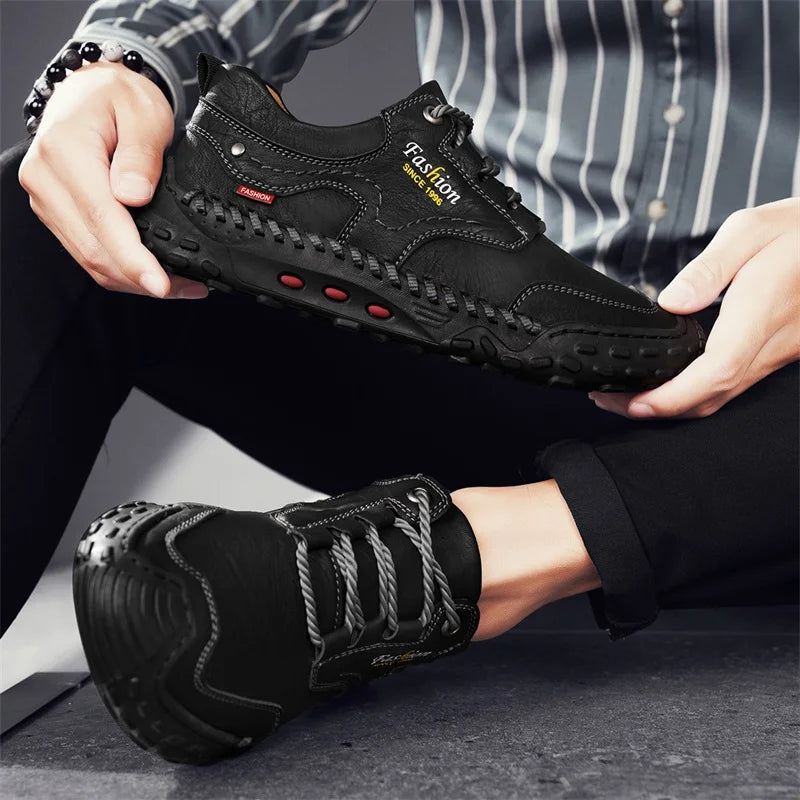 Outdoor Casual Leather Mens Shoes Retro Style Male Sneakers Adult Non-Slip Casual Desert Hiking Footwear Treking Shoes Trainers