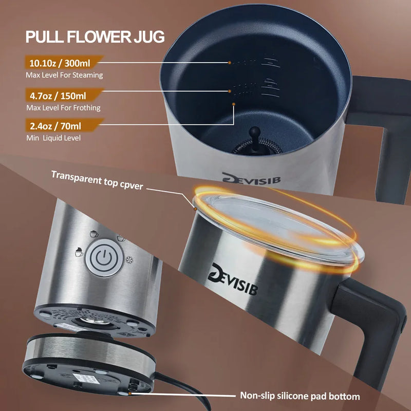 Electric Milk Frother & Steamer – Hot & Cold Foam Maker for Coffee, Latte & Cappuccino, 4-in-1 Stainless Steel Frother”