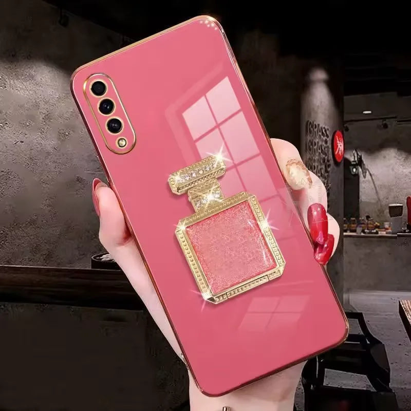 Perfume Bottle Folding Makeup Mirror Phone Case for Samsung S25 S24 Ultra S23 Plus S22 S21 S20 Fe Note 20 10 Pro Lens Soft Case