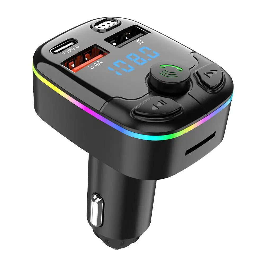 Bluetooth 5.0 Car FM Transmitter PD Type-C Dual USB Ambient Player Handsfree MP3 Charger Type-C Wireless Light PD QC3.0 Adapter