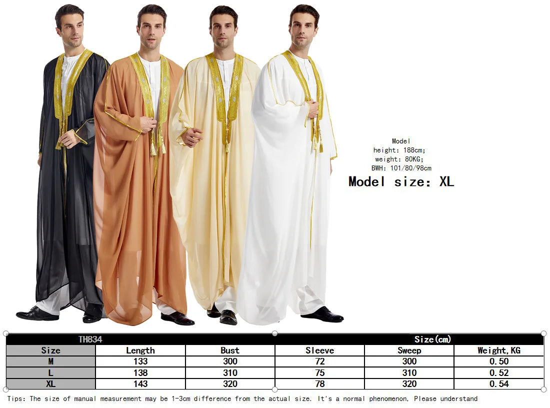 Men’s Jubba Thobe – Long Sleeve Islamic Traditional Robe