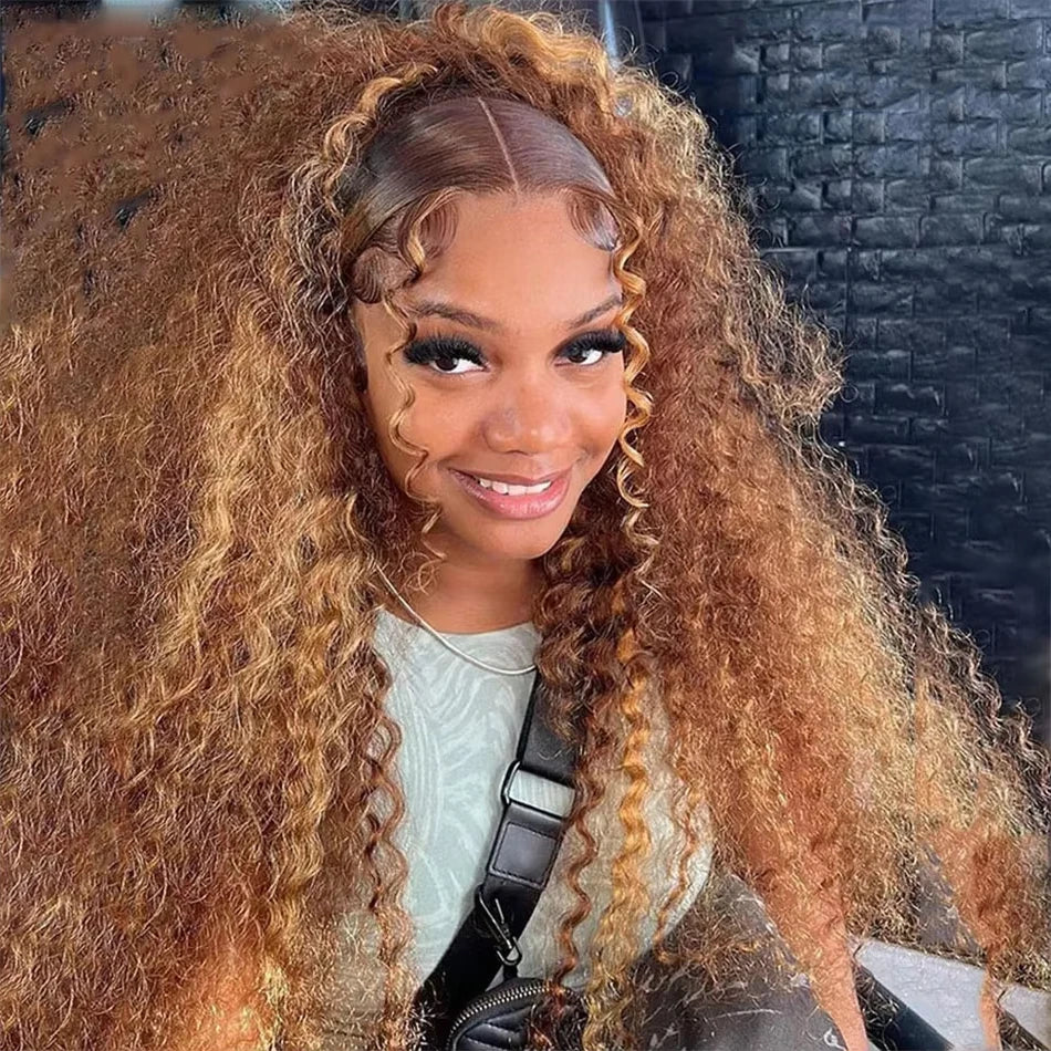 30 34 Inch Loose Deep Wave Frontal Wig 13x6 Ombre Highlight HD Lace Wigs 4/27 Colored Wigs Curly 13x4 Lace Front Human Hair Wigs