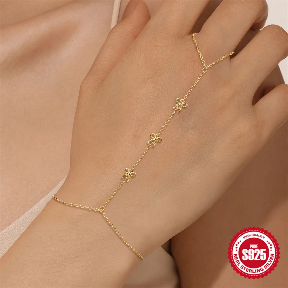 CANNER 925 Sterling Silver Lucky Koi Goldfish Finger Chain Bracelet For Women Hand Chain Ring Jewelry Gift pulseras de plata 925