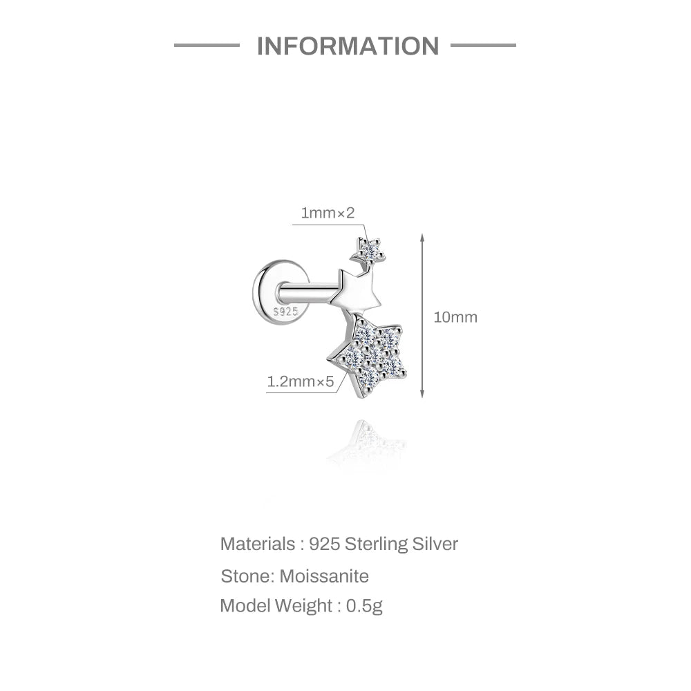 CANNER 1PC Flower Moissanite 925 Sterling Silver Piercing Ear Stud For Women Love Eight-pointed star Stud Earrings Fine Jewelry