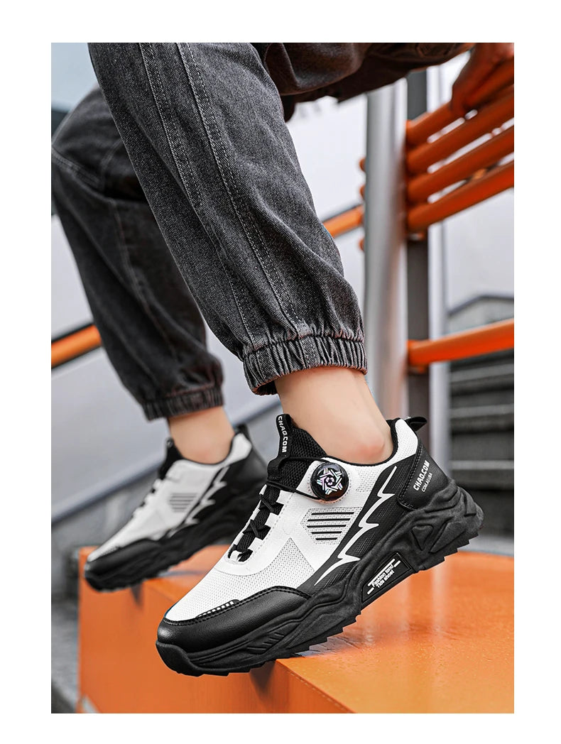 Men's Korean breathable casual sports shoes four season new soft soled Rotating shoelaces outdoor running shoes student sneakers