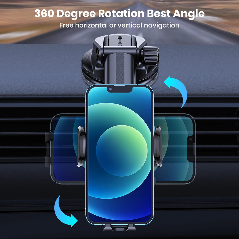 Car Phone Holder 2 in 1 Car Phone Mount for Car Dashboard/Windscreen One Button Release and 360° Rotation for All Phones
