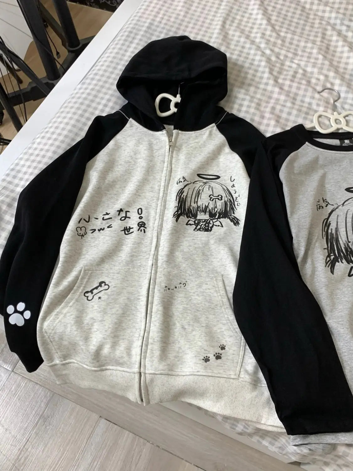 Autumn Japanese Kawaii Cute y2k Aesthetics Patchwork Sweatshirt women Cartoon Anime Print Harajuku Retro Streetwear Jacket Tops