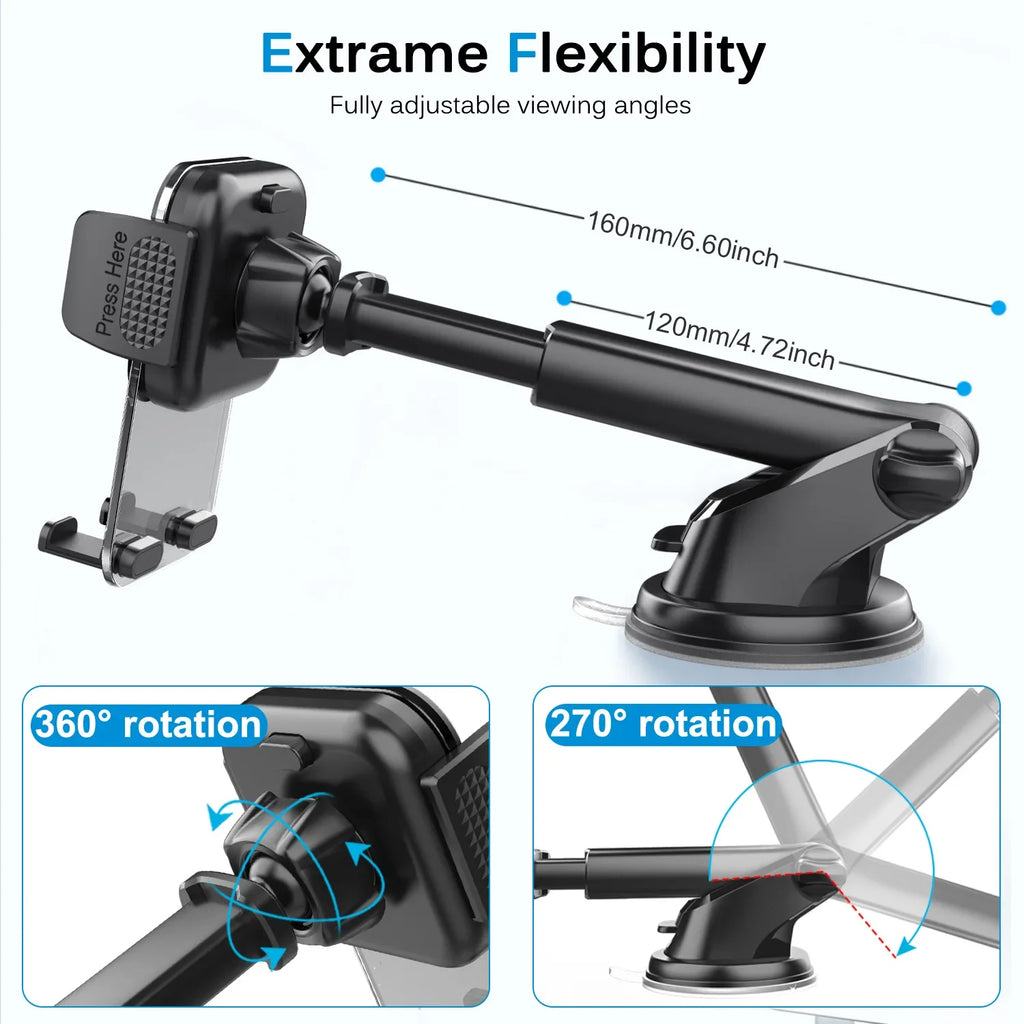Car Phone Holder for Dashboard Windshield Acrylic Cellphone Mount Clip Support Stand for 4.7-7" Mobile Phone, Auto Accessories