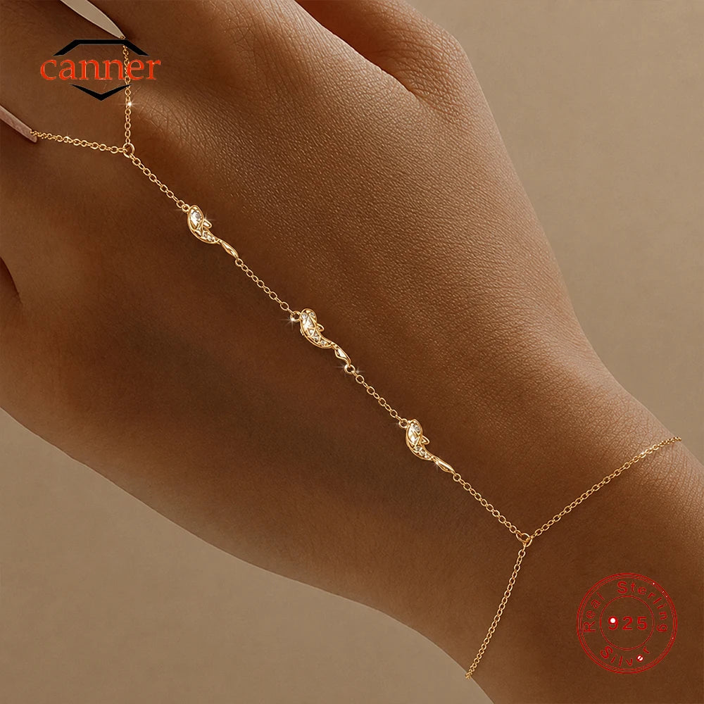 CANNER 925 Sterling Silver Lucky Koi Goldfish Finger Chain Bracelet For Women Hand Chain Ring Jewelry Gift pulseras de plata 925