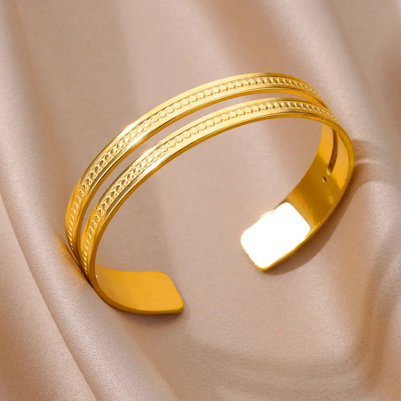 Gold-Color Stainless Steel Bracelet for Women – Adjustable Open Bangle