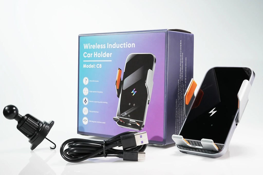 Car Wireless Charging Phone Holder Smart Sensing Fast Wireless Charger Phone Mounts 360° Rotation Inductive automatic clamping