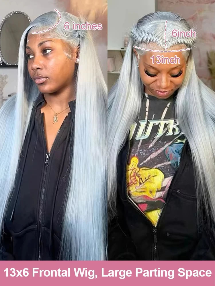 Silver Grey Straight Human Hair Wigs Brazilian 180% Density 13x6 HD Lace Frontal Colored Wig 36 Inch Pre Plucked With Baby Hairline For Women On Sale