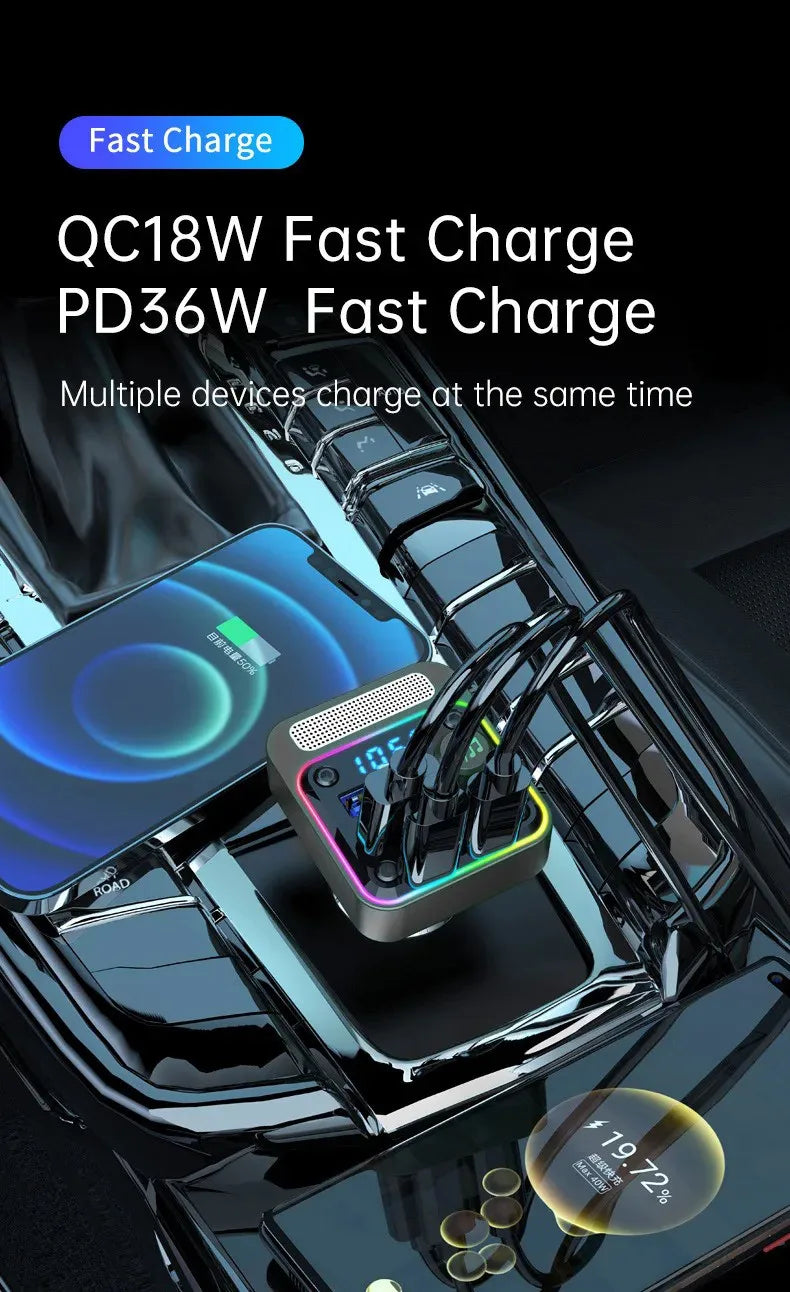 HM13X Car Bluetooth MP3 Player Dual PD 36W Fast Charge Lossless HIFI Music Car FM Transmitter Cigarette Lighter Charger Adapter