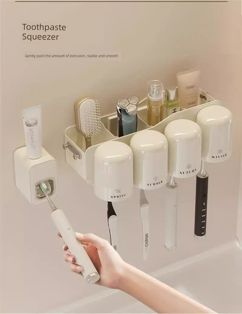 Wall-Mounted Toothbrush Holder with Toothpaste Squeezer | Bathroom Organizer Set