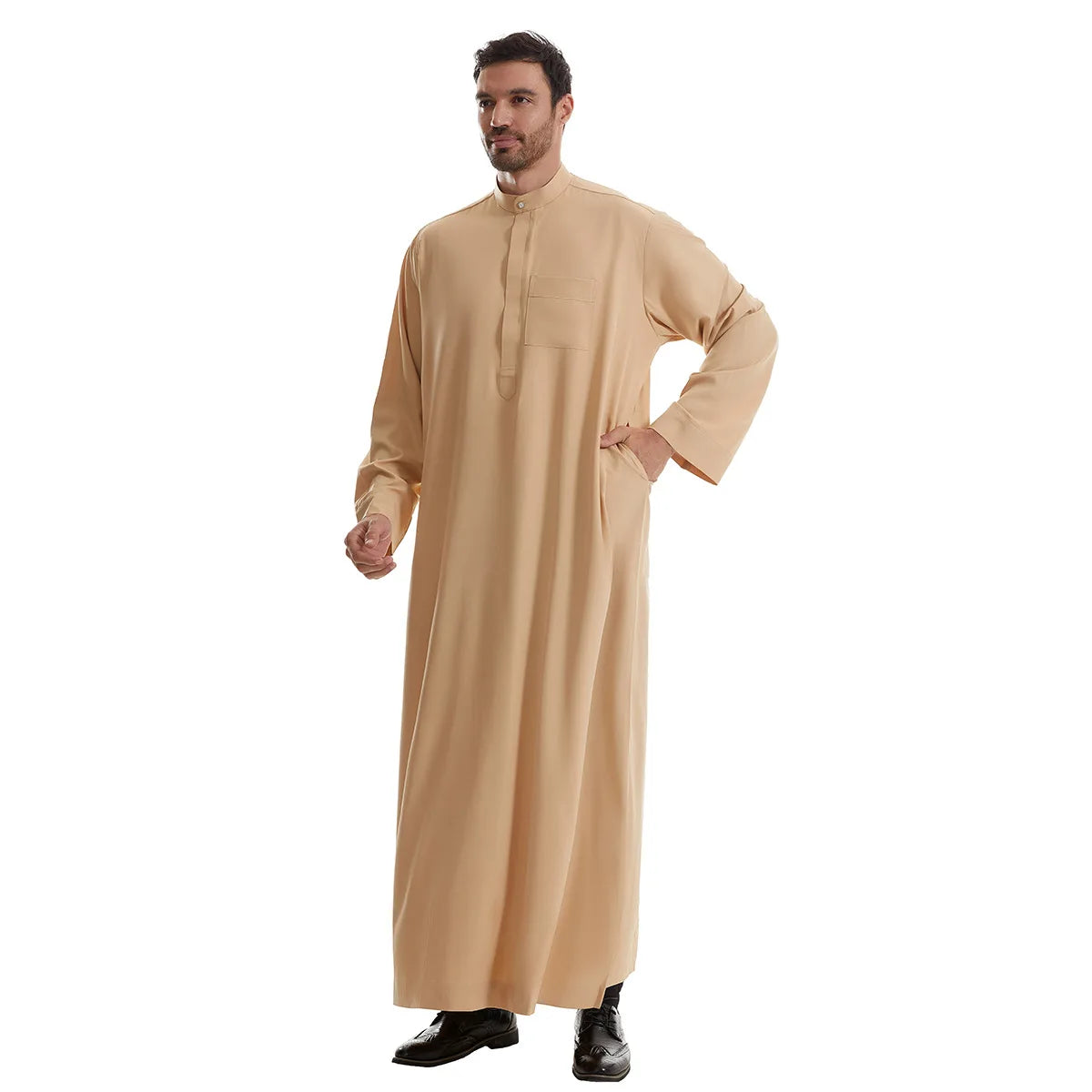 Men’s Muslim Abaya Kaftan Thobe – Long Sleeve Pullover Robe
