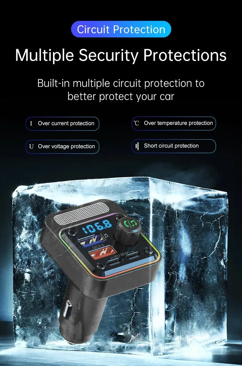 HM13X Car Bluetooth MP3 Player Dual PD 36W Fast Charge Lossless HIFI Music Car FM Transmitter Cigarette Lighter Charger Adapter