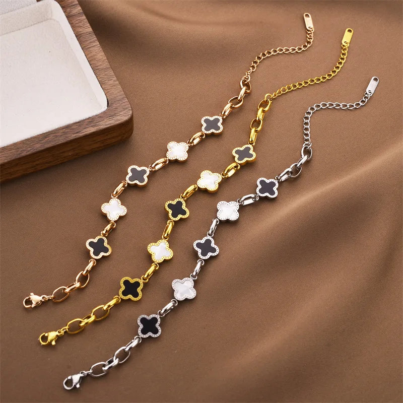 Women's Fashion Titanium Steel Four-leaf Clover Bracelet Adjustable Charm Bracelet Non-tarnish Lucky Chain Gift for Girlfriend
